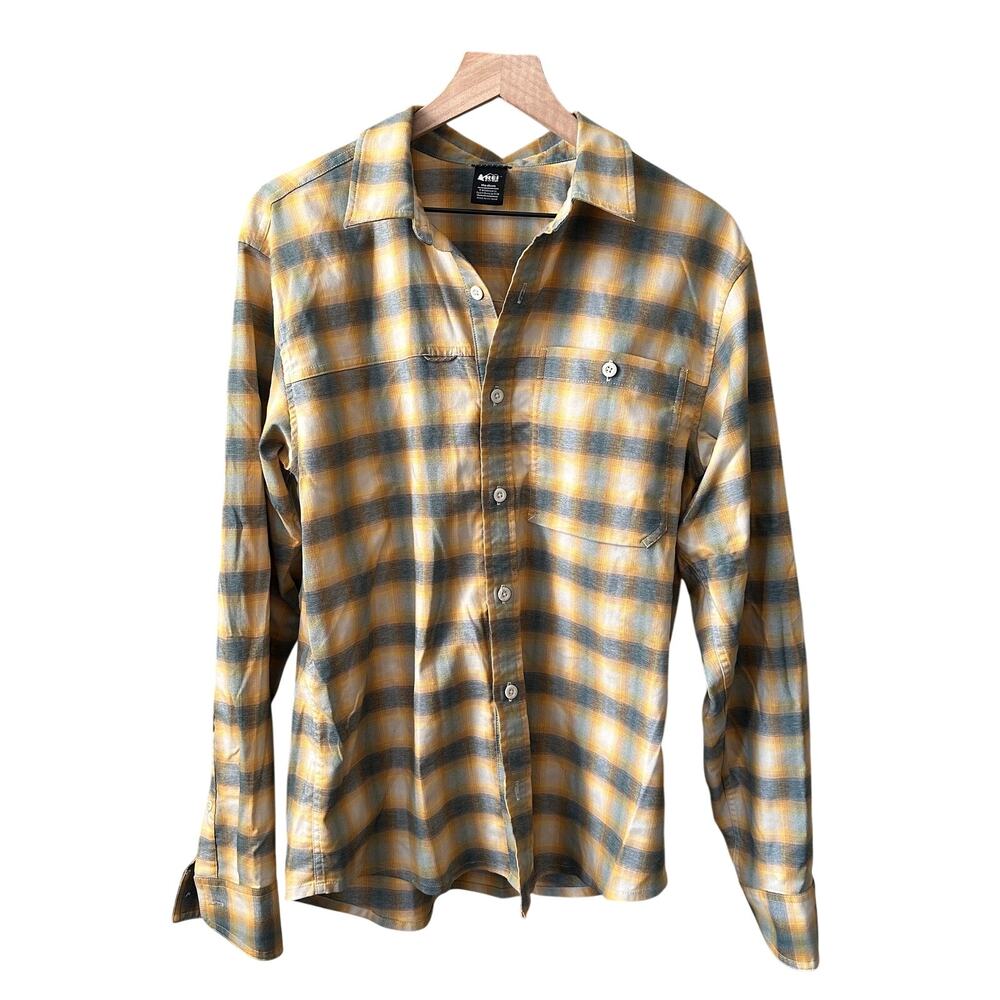 REI Co-Op Plaid Yellow Button Down Medium Mens Bluesign Product Mens